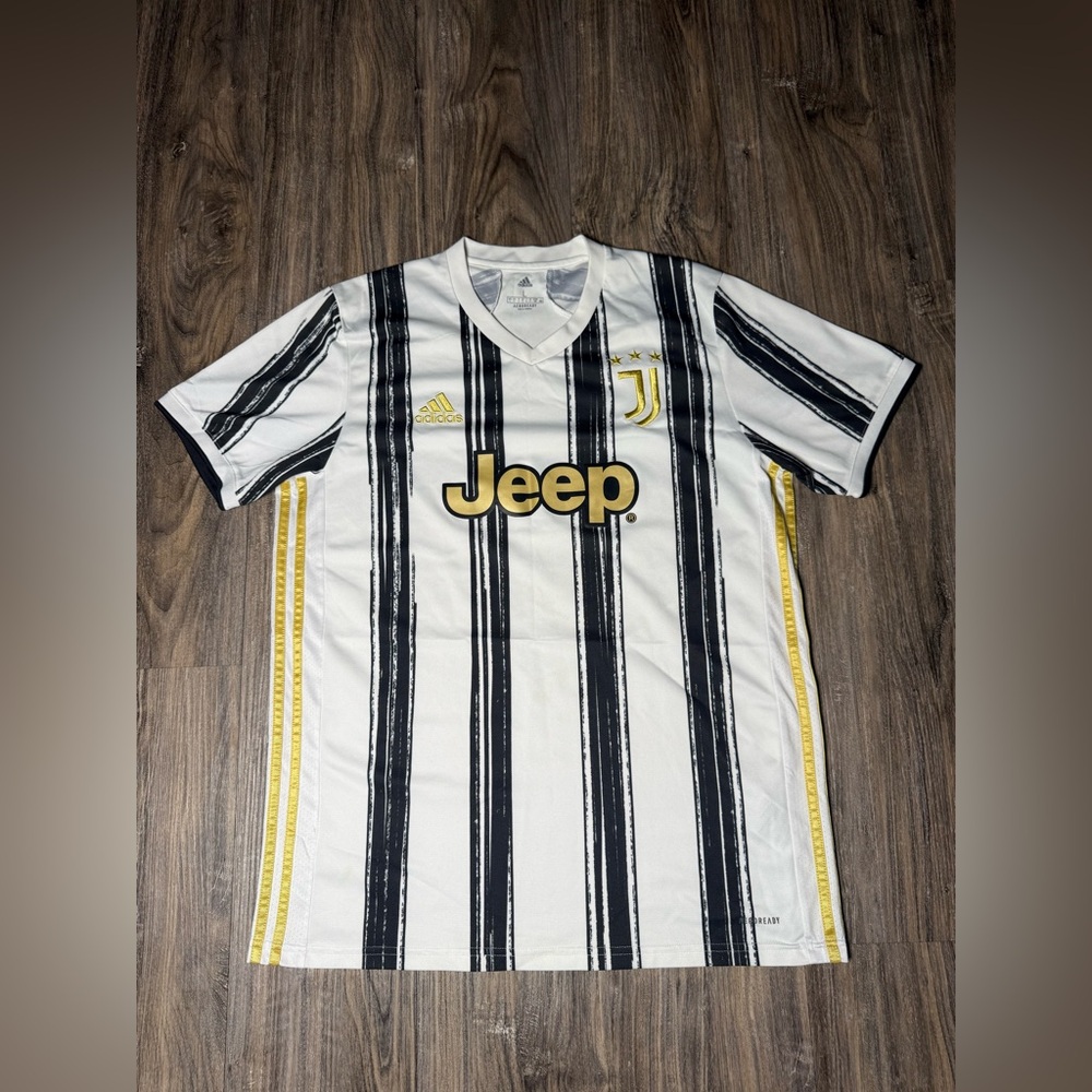 Adidas Juventus Men's Black, White, and Gold Jersey